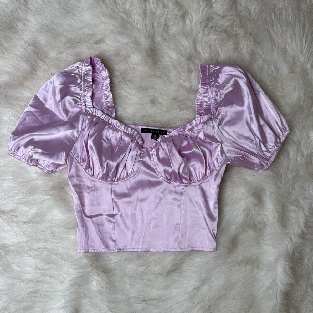 Lavender Satin Puff Sleeve Top
